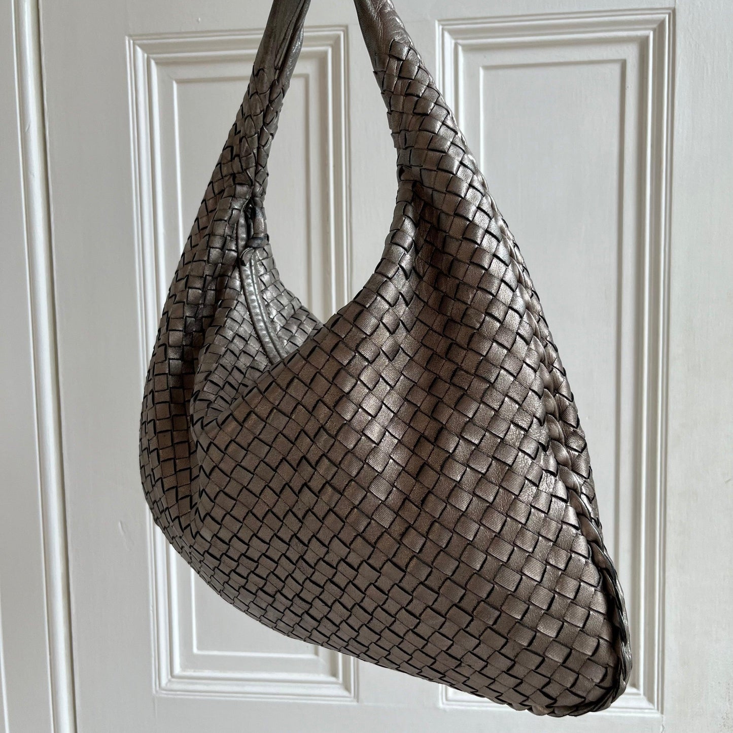 Bottega Veneta Intrecciato Hobo Metalic Chrome Bag