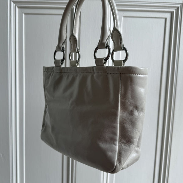 2021 Miu Miu Mini Shine Leather White Tote Bag