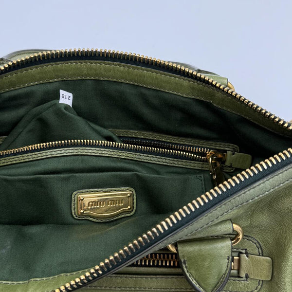 Miu Miu Vitello Shine Green Leather Handbag