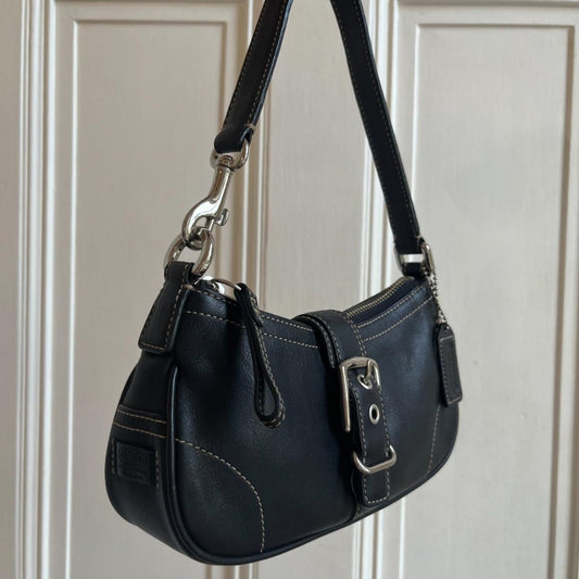 Vintage Coach Black Leather Buckle Shoulder Bag - Jenny Hayley