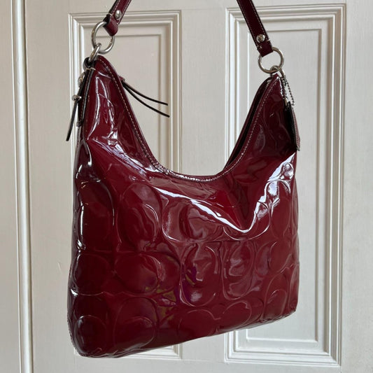 Vintage Coach Patent Cherry Red Monogram Shoulder Bag - Jenny Hayley