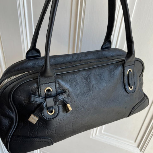 Vintage Gucci Black Leather Monogram Shoulder Bag - Jenny Hayley