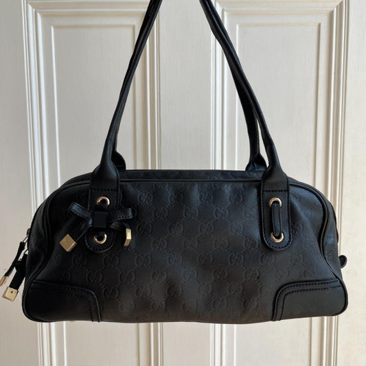 Vintage Gucci Black Leather Monogram Shoulder Bag - Jenny Hayley