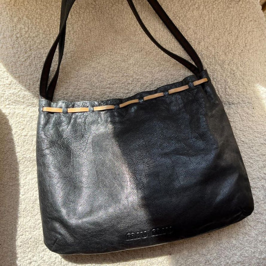 Vintage Miu Miu Black Leather Buckle Shoulder Bag - Jenny Hayley