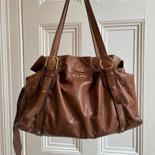 Vintage Miu Miu Brown Leather Shoulder Bag - Jenny Hayley