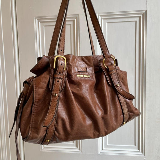 Vintage Miu Miu Brown Leather Shoulder Bag - Jenny Hayley
