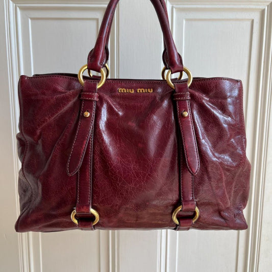 Vintage Miu Miu Wine Red Leather Handbag - Jenny Hayley