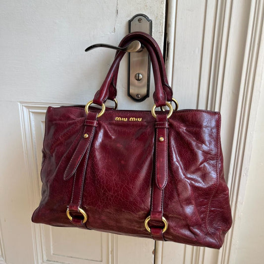 Vintage Miu Miu Wine Red Leather Handbag - Jenny Hayley